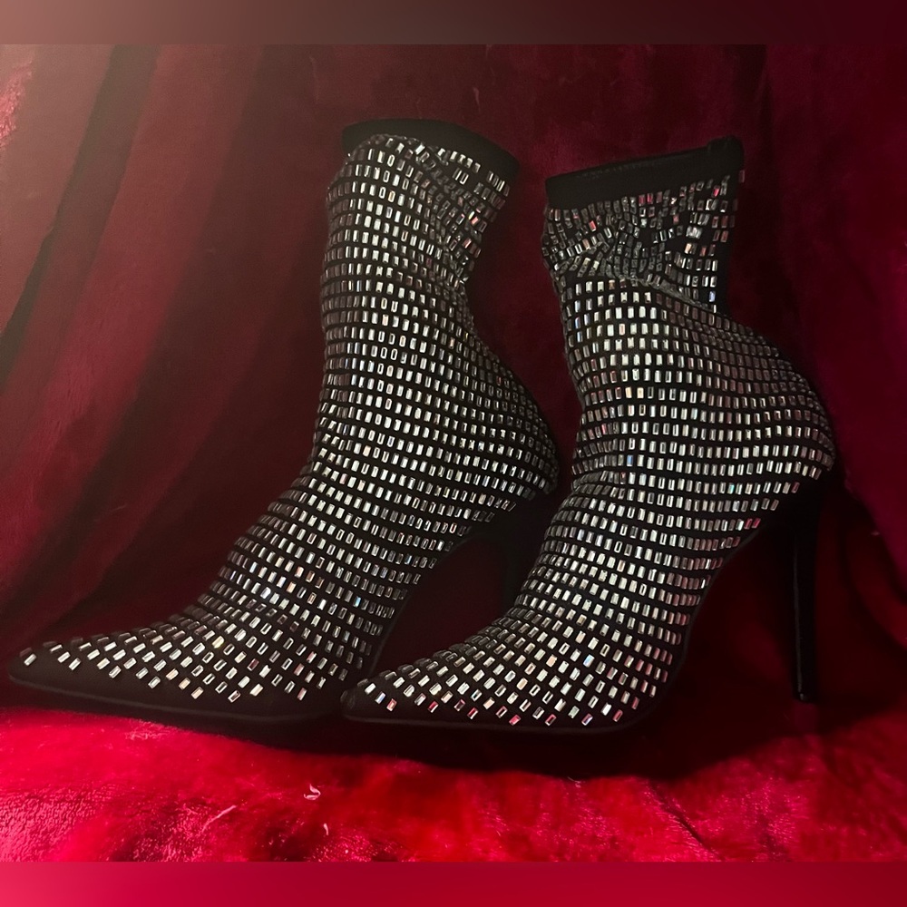 Dazzling Black and Silver Heeled Boots
